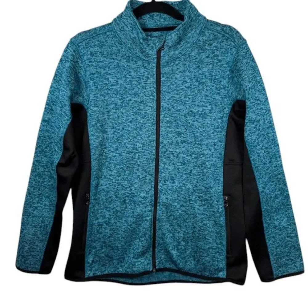 Andrew Marc New‎ York Full Zip Sweater Jacket Heathered Teal Black Size Large